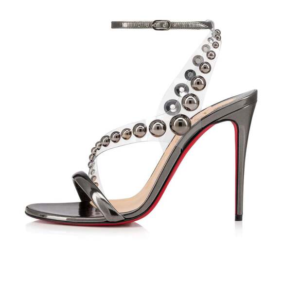 Christian Louboutin Corinetta 100 Gunmetal Patent Strap Sandal Heel Pump 37 - Picture 3 of 11